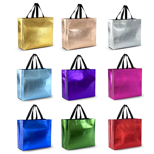 Nush Nush Mix Color Gift Bags - Large Size, 18 Reusable Bags With Handles - Nine Stunning Colors - Perfect For Goodie, Birthday, Party Favors - 13W x 5L x11H