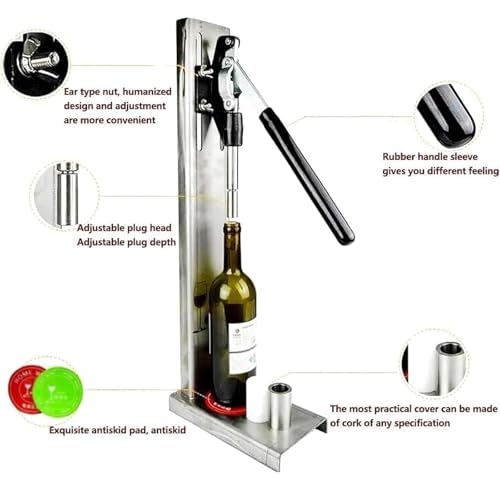 Tappatrice manuale per bottiglie di vino, tappatrice in acciaio inox con altezza regolabile per uso domestico e commerciale, design facile da usare e durevole
