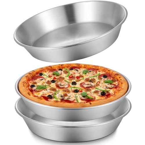 Otoolling 3 Pcs Deep Stainless Steel Pie Pan Set - Thickened Metal Baking Pans for Oven Rust Proof Pie Plates for Kitchen(9.5 Inches Standard Version)