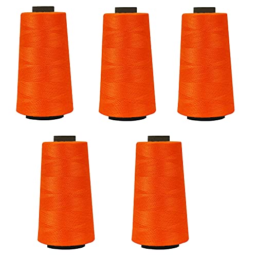 Image of Ace International Exports 3000 m Overlock Polyester Sewing Thread Set Box Yarn Spools Cone Orange (Pack of 5)