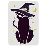 FINGERINSPIRE Black Cat Halloween Stencil, 11.7x8.3 inch Reusable Template Cat with Witch's Hat in Large Sizes for Painting DIY and Crafts Art Projects Wood Wall DIY T-Shirt Halloween Home Decor