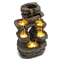 Outdoor Fountain with LED Lights, 7-Tier Cascading Rock Fountain, 23.6" H Fountains and Waterfalls with Stone-Look for Garden, Patio, Yard Decor