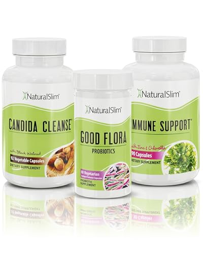 NaturalSlim Candida Cleanse Support Supplements Bundle - Candiseptic Kit Anti Overgrowth, Gut & Colon Cleansing 242 Capsules Total - 28 Days Cleansing Program Formulated by Frank Suarez (1 Pack)