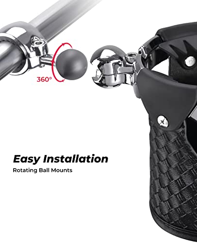[Upgrade] Kemimoto Motorcycle Handlebar Cup Holders Motorcycle Leather Drink Holder With 360°Swivel Ball Mount For 7/8", 1", 1 1/4" Handlebars Compatible With Dyna Softail Touring Vulcan Vstar Scooter #TOP2