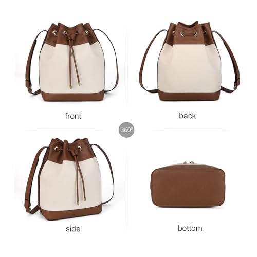 AFKOMST Leather Bucket Bags and Drawstring Crossbody Purse for Women Medium Tote and Hobo Handbags with 2 Shouder Straps4