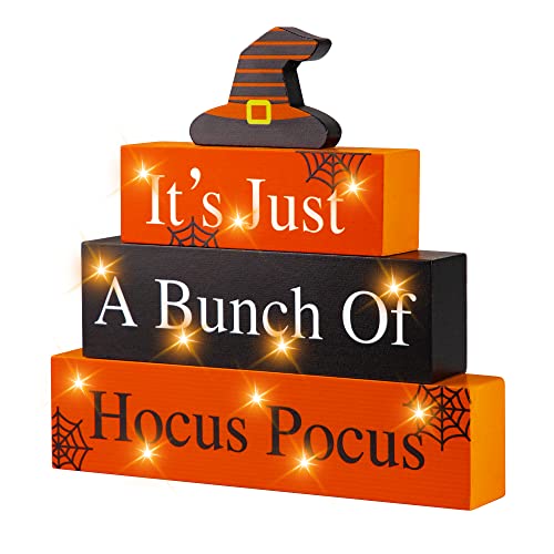 Halloween Wooden Block Sign with Led Lights- Halloween Indoor...
