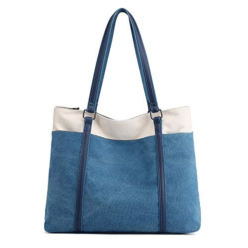 Laqiya Damen Canvas Schulter Handtasche Tote Bag für Mädchen und Frau Hobo Bag (Blau) Cover
