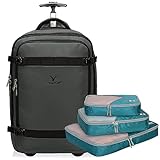 Hynes Eagle 42L Rolling Backpack Wheeled Backpack Flight Approved Travel Backpack Carry on Luggage Grey with 3PCS Packing Cubes Set Teal