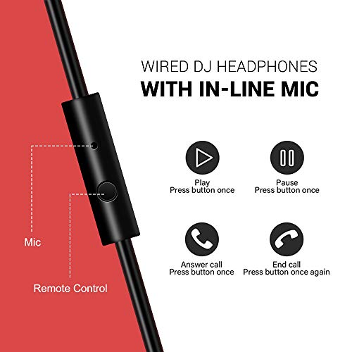 Oneodio Over Ear Headphone, Wired Bass Headsets With 50Mm Driver, Foldable Lightweight Headphones With Shareport And Mic For Recording Monitoring Podcast Guitar Pc Tv - (Red) #TOP1