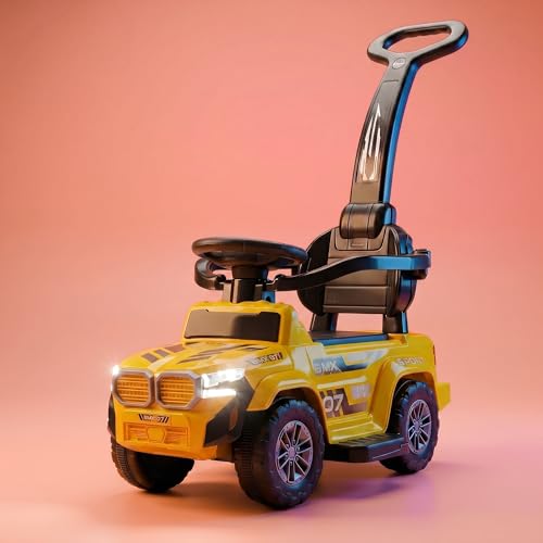 Image of Baybee Nitro Pro Ride on Cars for Kids | Baby Push Ride ons Toys Car with Parental Handle & Safety Guardrail | Baby Toy Car with Backrest, Light & Music | Outdoor Kids Cars for 1 to 3 Years (Yellow)