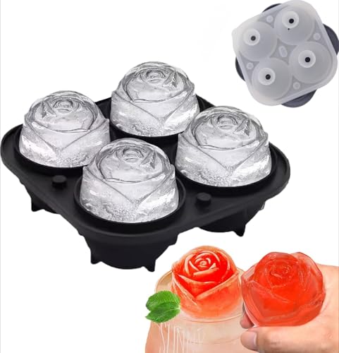 製氷皿 シリコン 製氷器 ローズ氷 4穴 半透明蓋付き 可愛い バラ型氷 製氷ケース アイスキューブ 氷トレー 取り出しやすい BPAフリー 冷凍保存 耐久性 多用途 DIY 小型製氷機 家庭用