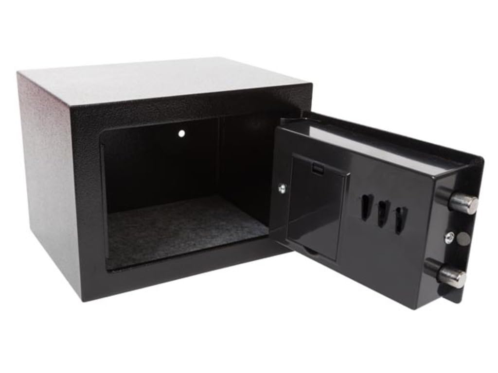 Perel Cassaforte elettronica con codice digitale e chiave di emergenza, cassaforte in acciaio compatta con rivestimento interno morbido, mini cassaforte per gioielli, documenti e contanti, 17x23x17 cm