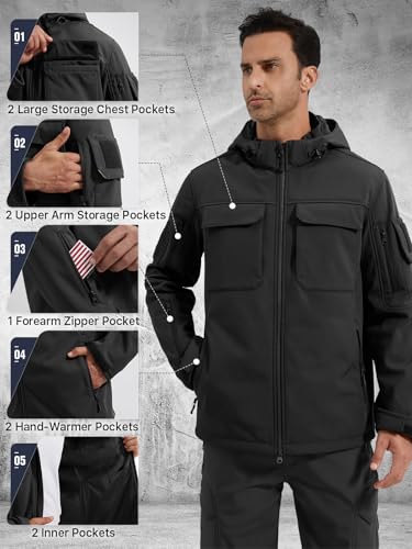 FREE SOLDIER Men's Waterproof Softshell Jacket Thick Fleece Lined Outdoor Jacket Tactical Military Hoodie Windbreaker - Image 5