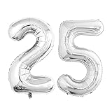 GOER 42 Inch Silver Number 25 Number 52 Balloon,Jumbo Foil Helium Balloons for 25th 52nd Birthday Party Decorations Anniversary Event