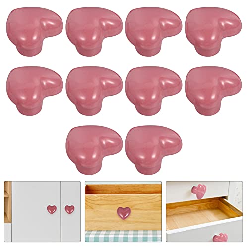 Toddmomy 10 peças de puxadores de cerâmica em forma de coração, puxadores de gaveta rosa, puxadores