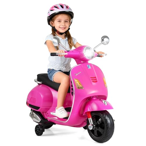DREAMADE 12V Moto Électrique pour Enfants 3+ Ans, 101 x 46 x 75 cm, Scooter Vespa pour Enfants avec Lumières LED, Roues d'Entraînement, Musique, Klaxon et...