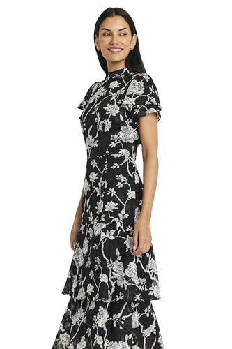 Maggy London Women's Elegant Midi Ruffled Sleeves-High Neck-Tiered Skirt-Versatile Cocktail Dress4