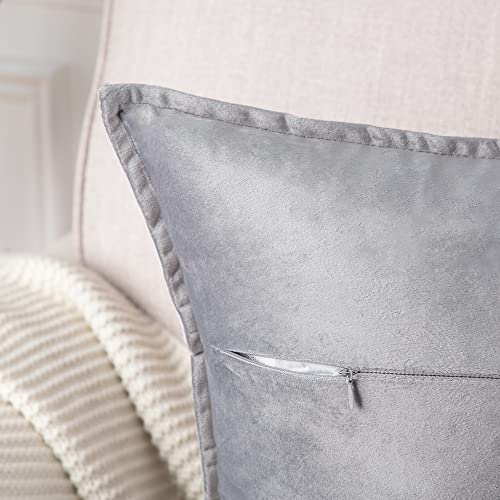 MADIZZ Set of 2 Super Soft Velvet Decorative Throw Pillow Covers 16x16 inch Light Grey Square with Fringe Luxury Style Cushion Case Pillow Shell for Sofa Bedroom by MADIZZ - Used condition - Image 3