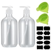 2 Stück Shampoo Flaschen zum Befüllen, Shampoo Duschgel Spender, Pumpspender, 500ml Leere Pumpflasche, Seifenspender Nachfüllbar für Lotionen Shampoos, mit Etikett/Trichter