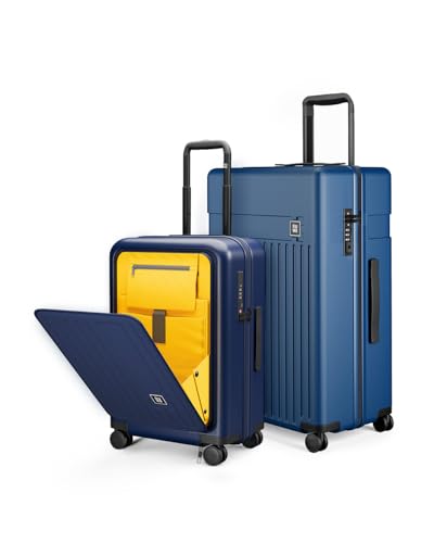 Image of EUME Cabin Pro 57 Cm and Classic Check - in Large 75 Cm Luggage Trolley Bags for Travel - Set of 2 (Midnight Blue) | Polycarbonate (PC) 8 Hinomoto Wheels Suitcase | Trolley Bags | Luggage Trolley