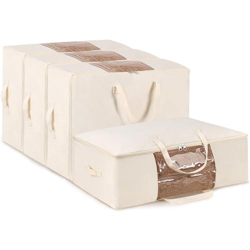 YGEOMER 4 Pack Canvas Comforter Storage Bags with Zipper Foldable