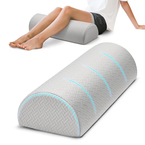 Ceueyso Knee Pillow for Back Sleeping - Under Leg Support Pillow for Sleeping on Back, Half Moon Leg Bolster Pillow for Lower Back and Head (Light Grey)