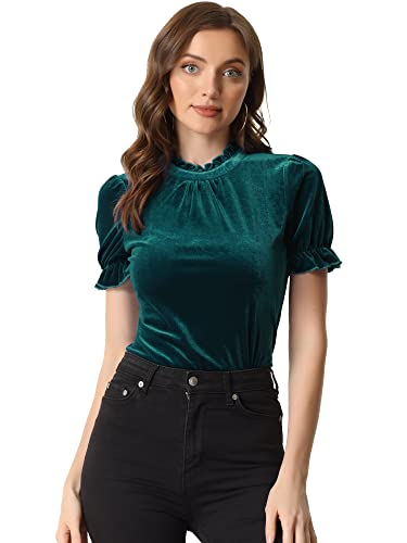 Image of Allegra K Halloween Ruffle Collar Shirt for Women's Short Sleeve Casual Velvet Tops Blouse