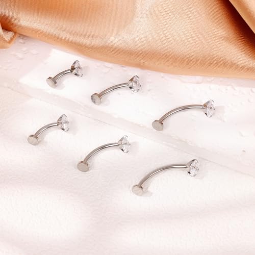 YOVORO 14G G23 Pure Titanium Floating Belly Button Ring for Women Flat Back Petite Belly Navel Ring Hypoallergenic Internally Threaded Navel Ring with Opal CZ Replacement Ball Belly Piercings Jewelry Silver 10MM by YOVORO - Used condition - Image 3