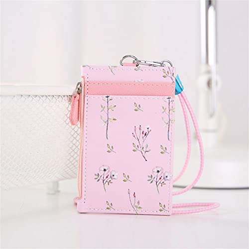Case Holders With Lanyard Wallet Meal Card Cover Money Pocket ID Bus Card Zipper Bag(pink)