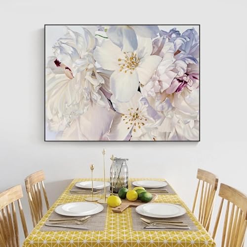 Toile moderne fleurs blanches KEBIA décoration murale 70x100 cm pour illuminer un salon