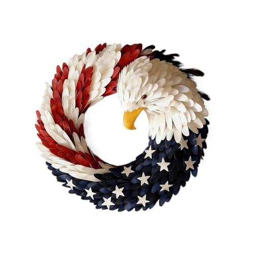 XIAOXIAOYU Corona del 4 de Julio | Guirnalda De 20 Cm En Rojo Y Azul - Corona con Aguila Calva,para Decoración en Hogar Exterior Porche Ventana Pared en Celebraciones 4 Julio y Día Caídos