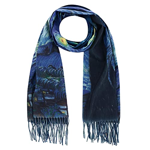 The Magic Scarf Company Women's Reversible Sueded Van Gogh Print Button Shawl, Blue, One Size4
