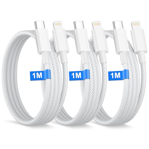 Cable USB C a Lightning 1M 3Pack[Certificado MFi], Cable iphone Carga Rapida para iPhone 14 13 12 11 Pro Max/XS/XR/8/SE/iPad,Lightning USB c cables iphone USB c cables Nylon Cables Phone Tipo C
