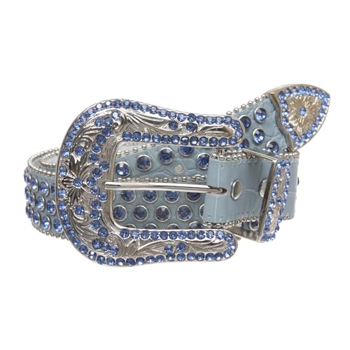 Western Cowgirl Faux Alligator Rhinestone Studded Leather Belt with Engraved Buckle