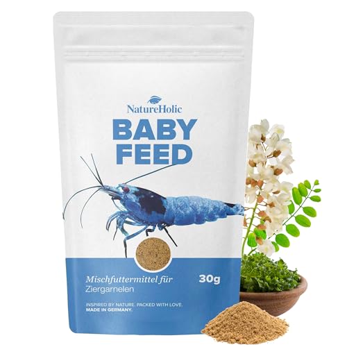 NatureHolic - Babyfeed Aufzuchtgarnelenfutter - Aufzucht Futter für Babygarnelen I Made in Germany I für gesundes Wachstum I Frei von Fischmehl und minderwertigen Tiermehlen