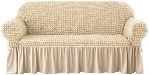 CHUN YI 1-Piece Universal Sofa Cover Stretch with skirt, Furniture Protector for Couch cover 1 seater, Washable High Elastic Durable Seersucker Fabric (Loveseat, Royal Blue)