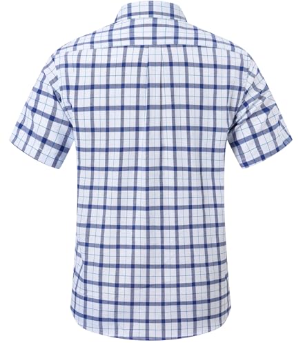 Image of SANGTREE Men's Premium Oxford Cotton Short Sleeve Shirts, Classic Stripes, Ideal for Business & Leisure, Blue White,XX-Large
