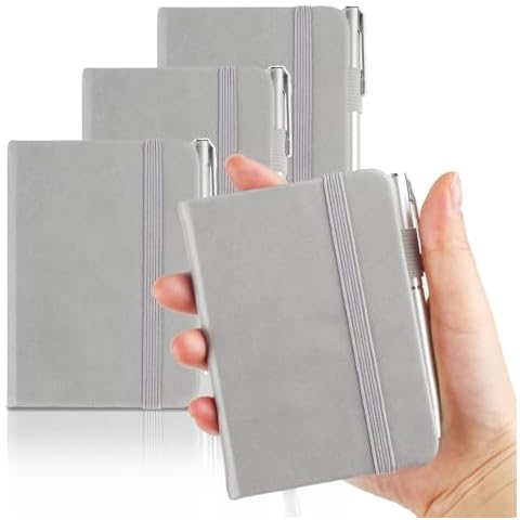 Rabbitale 4-Pack Pocket Notebook, 4.3" x 3.5"Small Notebook, Hardcover PU Leather Notebook with Pen Total 200 Pages, Pocket Journal for College Ruled, Work Notebook. (Grey) Cover