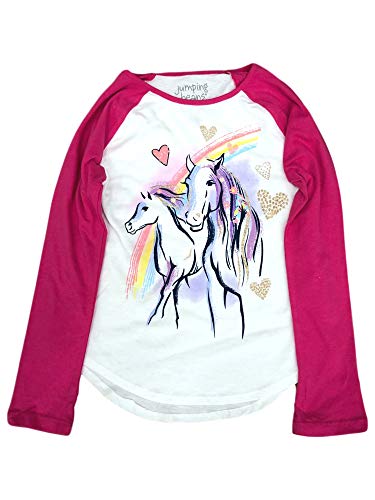 Jumping Beans Girls Long White & Pink Sparkle Rainbow Horse Tee Shirt T-Shirt