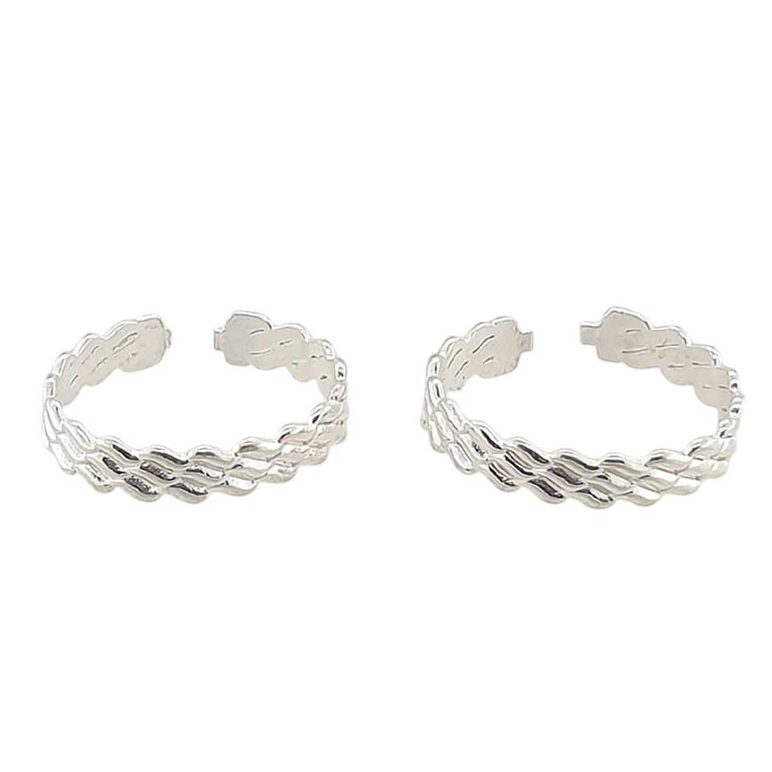 Silver Toe Ring Set, Adjustable Open Band, Embossed Design, Set of 2, Women's Traditional Indian Style-image-16