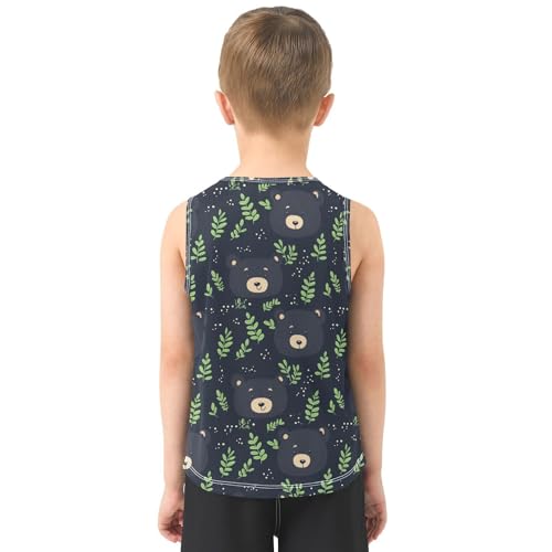 Boys Tank Top Shirts Cartoon Bear Animal Green Leaf Sleeveless T-Shirts Crew Neck for Kids Clothing Children3