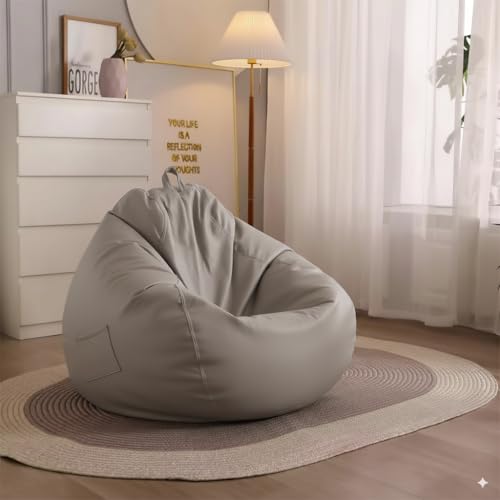 Image of 4XL Leatherette Bean Bag Chair with Footrest & Cushion with Beans Filled (Ready to Use) Color- (Light Grey, Bean Bag Only)