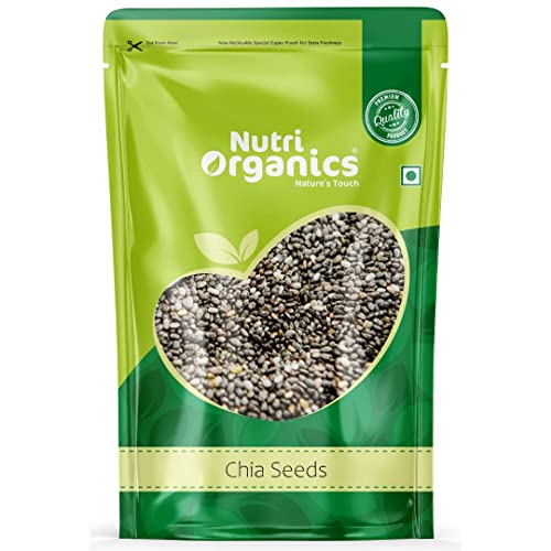 Image of NutriOrganics Raw Unroasted Chia Seeds for Eating with Omega 3 and Fiber for Weight Loss Management - 200 Gram
