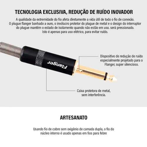 Cabo de áudio com botão duplo de mudo, cabo de instrumento Cabo de guitarra de 20 pés para guitarra