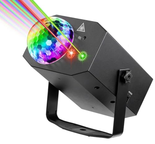 Laser Disco Party Lights, DJ Disco Ball Light with Pattern Projection&Sound Activated, RGB Colored Stage Lighting for Indoor Parties Birthday Bar Karaoke Christmas Wedding Club AU Plug