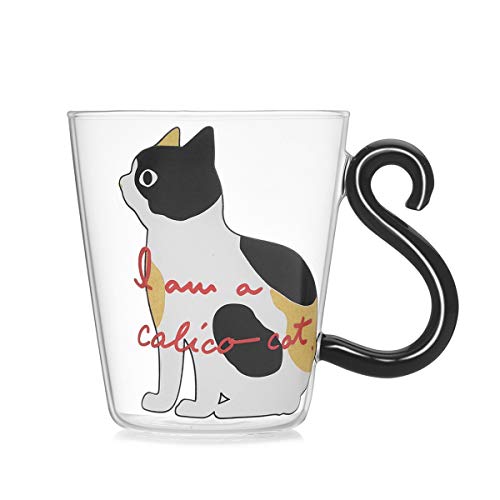 Nihlsfen Lindo Gatito Taza de Agua de Vidrio Taza de Mango de Cola de Gato Taza de té de Leche café Jugo de Fruta Taza para el hogar Oficina Taza Amantes Regalos Cover