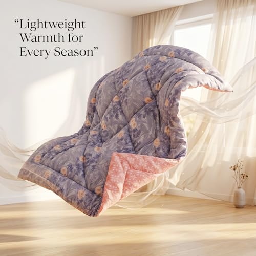 Image of VAS COLLECTIONS Feather Cotton Reversible AC Comforter for Double Bed | Super Soft 220 GSM Quilt /Duvet /Dohar | Lightweight All-Season Comforter | 90 x 100 Inches (1 Piece), Lavender