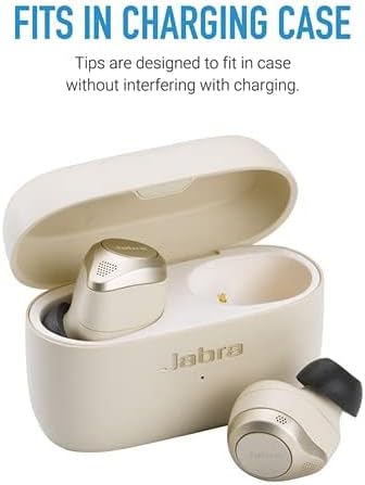 Jabra 85T earbuds with Comply tips inside their charging case