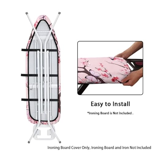 Image of Ironing Board Cover Standard Size 15x54 inch, Hook and Loop Easy to Install and Stain Resistant Cherry Blossoms Butterfly Print