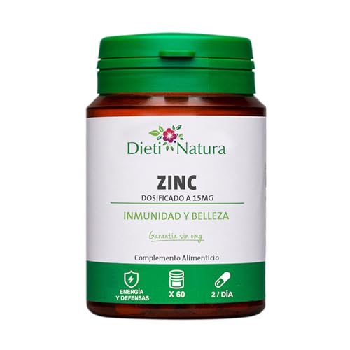 Dieti Natura 60 Cápsulas de Zinc para Fortalecer el Sistema Inmunológico, Mejorar la Salud de Piel y Cabello y las Funciones Cognitivas - Pastillas para el Crecimiento de Cabello para Mujer y Hombre